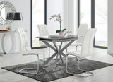 Lira 100cm Grey Metal Extending Dining Table & 4 Murano Chairs - lira-grey-100cm-4-seater-high-gloss-square-dining-table-4-white-leather-murano-chairs-set.jpg