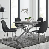 Lira 100cm Grey Metal Extending Dining Table & 4 Corona Silver Leg Chairs - lira-grey-100cm-4-seater-high-gloss-square-dining-table-4-black-leather-corona-silver-chairs-set-CROP.jpg