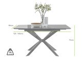 Lira 120cm Grey Metal Extending Dining Table & 4 Pesaro Black Leg Chairs - Lira 6 Dining Table Grey Dimensions.jpg