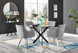 Novara Black Leg Round Glass Dining Table & 4 Falun Silver Leg Chairs - novara-100-black-leg-round-dining-table-4-light-grey-fabric-falun-silver-chairs-set.jpg