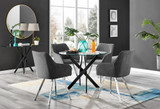 Novara Black Leg Round Glass Dining Table & 4 Falun Silver Leg Chairs - novara-100-black-leg-round-dining-table-4-dark-grey-fabric-falun-silver-chairs-set.jpg