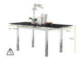 Enna Black Glass Extending Dining Table and 6 Lorenzo Chairs - thumbnail_Enna 4 Dining Table Black dimensions - 70.jpg