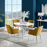 Novara White High Gloss 120cm Round Dining Table & 4 Calla Silver Leg Chairs - novara-white-120-silver-chrome-round-dining-table-4-mustard-velvet-calla-silver-chairs-set-CROP.jpg