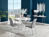 Novara White High Gloss 120cm Round Dining Table & 4 Isco Chairs - novara-white-120-silver-chrome-round-dining-table-4-grey-leather-isco-chairs-set.jpg