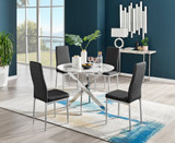 Novara White Marble Round Dining Table & 4 Milan Chrome Leg Chairs - novara-marble-100-silver-metal-round-dining-table-4-black-leather-milan-silver-chairs-set.jpg