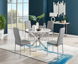 Novara White Marble Round Dining Table & 4 Milan Chrome Leg Chairs - novara-marble-100-silver-metal-round-dining-table-4-grey-leather-milan-silver-chairs-set.jpg