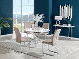 Novara White High Gloss 120cm Round Dining Table & 4 Lorenzo Chairs - novara-white-120-silver-chrome-round-dining-table-4-beige-leather-lorenzo-chairs-set.jpg