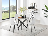 Novara Grey Concrete Effect Black Leg Round Dining Table & 4 Corona Black Leg Chairs - novara-concrete-100-black-metal-round-dining-table-4-white-leather-corona-black-chairs-set.jpg