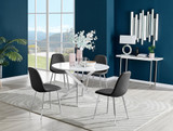 Novara White High Gloss 120cm Round Dining Table & 4 Corona Silver Leg Chairs - novara-white-120-silver-chrome-round-dining-table-4-black-leather-corona-silver-chairs-set.jpg