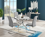 Novara White Marble Round Dining Table & 4 Lorenzo Chairs - novara-marble-100-silver-metal-round-dining-table-4-grey-leather-lorenzo-chairs-set.jpg