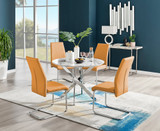 Novara White Marble Round Dining Table & 4 Lorenzo Chairs - novara-marble-100-silver-metal-round-dining-table-4-mustard-leather-lorenzo-chairs-set.jpg