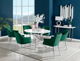 Novara White High Gloss 120cm Round Dining Table & 6 Calla Silver Leg Chairs - novara-white-120-silver-chrome-round-dining-table-6-green-velvet-calla-silver-chairs-set.jpg