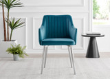 Novara White High Gloss Round Dining Table & 4 Calla Silver Leg Chairs - Calla-blue-silver-dining-chair-2.jpg