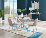 Novara White Marble Round Dining Table & 4 Corona Silver Leg Chairs - novara-marble-100-silver-metal-round-dining-table-4-beige-leather-corona-silver-chairs-set.jpg