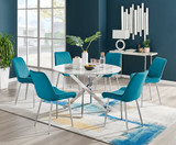 Novara White Marble 120cm Round Dining Table & 6 Pesaro Silver Leg Chairs - Novara White Marble 120cm Round Dining-table-6-blue-pesaro-silver-chairs.jpg