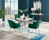 Novara White Marble Round Dining Table & 4 Calla Silver Leg Chairs - novara-marble-100-silver-chrome-round-dining-table-4-green-velvet-calla-silver-chairs-set.jpg