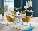 Novara White Marble Round Dining Table & 4 Calla Silver Leg Chairs - novara-marble-100-silver-chrome-round-dining-table-4-mustard-velvet-calla-silver-chairs-set.jpg