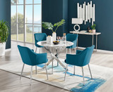 Novara White Marble Round Dining Table & 4 Calla Silver Leg Chairs - novara-marble-100-silver-chrome-round-dining-table-4-blue-velvet-calla-silver-chairs-set.jpg