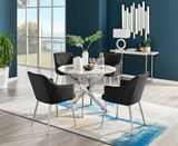 Novara White Marble Round Dining Table & 4 Calla Silver Leg Chairs - novara-marble-100-silver-chrome-round-dining-table-4-black-velvet-calla-silver-chairs-set.jpg