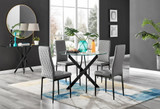 Novara Black Leg Round Glass Dining Table & 4 Milan Black Leg Chairs - novara-100-black-leg-round-dining-table-4-grey-leather-milan-black-chairs-set.jpg