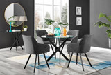 Novara Black Leg Round Glass Dining Table & 4 Falun Black Leg Chairs - novara-100-black-leg-round-dining-table-4-dark-grey-fabric-falun-black-chairs-set.jpg