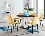 Giovani Round Black Large 120cm Table and 6 Pesaro Black Leg Chairs - Giovani-6-Black-White-Gloss-Round-Dining-Table-Pesaro-black-leg-yellow-fabric.jpg