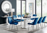Arezzo Large Extending Dining Table and 8 Pesaro Silver Leg Chairs - Arezzo-Large-Extending-White-High-Gloss-Dining-Table-8-Pesaro-silver-leg-navy-fabric.jpg