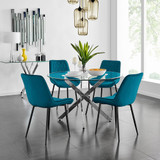 Novara 120cm Round Dining Table and 4 Pesaro Black Leg Chairs - novara-120cm-chrome-metal-round-dining-table-and-4-blue-velvet-pesaro-black-chairs-set-CROP.jpg