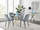 Novara 100cm Gold Round Dining Table and 4 Pesaro Black Leg Chairs - novara-100cm-gold-metal-round-dining-table-and-4-grey-velvet-pesaro-black-chairs-set_1.jpg