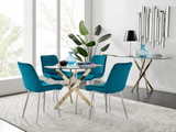 Novara 100cm Gold Round Dining Table and 4 Pesaro Silver Leg Chairs - novara-100cm-gold-metal-round-dining-table-and-4-blue-velvet-pesaro-silver-chairs-set_1.jpg