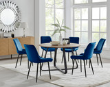 Santorini Brown Round Dining Table And 6 Pesaro Black Leg Chairs - Santorini-Wood-Chrome-Round-Dining-Table-6-Pesaro-black-leg-navy-fabric.jpg