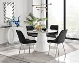 Palma White Marble Effect Round Dining Table & 4 Pesaro Silver Chairs - PALMA-WHITE-MARBLE-ROUND-Dining-Table-4-Pesaro-silver-leg-black-fabric.jpg