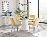 Palma White Marble Effect Round Dining Table & 4 Pesaro Silver Chairs - PALMA-WHITE-MARBLE-ROUND-Dining-Table-4-Pesaro-silver-leg-yellow-fabric.jpg
