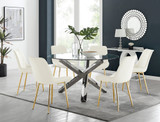 Vogue Round Dining Table and 6 Pesaro Gold Leg Chairs - Vogue-Large-Round-Chrome-Glass-Dining-Table-Pesaro-gold-leg-cream-fabric.jpg