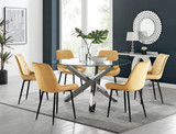 Vogue Round Dining Table and 6 Pesaro Black Leg Chairs - Vogue-Large-Round-Chrome-Glass-Dining-Table-Pesaro-black-leg-mustard-fabric.jpg