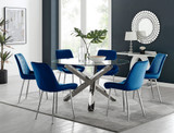 Vogue Round Dining Table and 6 Pesaro Silver Leg Chairs - Vogue-Large-Round-Chrome-Glass-Dining-Table-Pesaro-silver-leg-navy-fabric.jpg