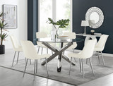 Vogue Round Dining Table and 6 Pesaro Silver Leg Chairs - Vogue-Large-Round-Chrome-Glass-Dining-Table-Pesaro-silver-leg-cream-fabric.jpg