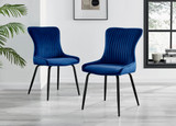 Elina White Marble Effect Round Dining Table & 2 Nora Black Leg Chairs - 2 x Nora Blue Velvet black Leg Dining Chairs.jpg