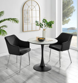 Elina White Marble Effect Round Dining Table & 2 Calla Silver Leg Chairs - elina-marble-2set-modern-round-dining-table-2-black-velvet-calla-silver-chairs-set.jpg