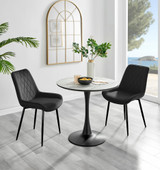 Elina White Marble Effect Round Dining Table & 2 Pesaro Black Leg Chairs - elina-marble-2set-modern-round-dining-table-2-black-velvet-pesaro-black-chairs-set.jpg