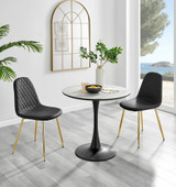 Elina White Marble Effect Round Dining Table & 2 Corona Gold Leg Chairs - elina-marble-2set-modern-round-dining-table-2-black-leather-corona-gold-chairs-set.jpg