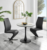 Elina White Marble Effect Round Dining Table & 2 Willow Chairs - elina-marble-2set-modern-round-dining-table-2-black-leather-willow-silver-chairs-set.jpg