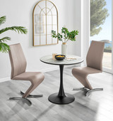 Elina White Marble Effect Round Dining Table & 2 Willow Chairs - elina-marble-2set-modern-round-dining-table-2-beige-leather-willow-silver-chairs-set.jpg