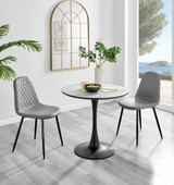 Elina White Marble Effect Round Dining Table & 2 Corona Black Leg Chairs - elina-marble-2set-modern-round-dining-table-2-grey-leather-corona-black-chairs-set.jpg