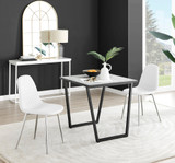 Carson White Marble Effect Square Dining Table & 2 Corona Silver Chairs - carson-2-seat-80cm-square-dining-table-2-white-leather-corona-silver-chairs-set.jpg