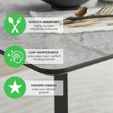 Carson White Marble Effect Dining Table & 4 Corona Black Leg Chairs - Carson Table Top - Infographic.png