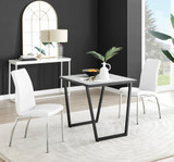 Carson White Marble Effect Square Dining Table & 2 Isco Chairs - carson-2-seat-80cm-square-dining-table-2-white-leather-isco-chairs-set.jpg