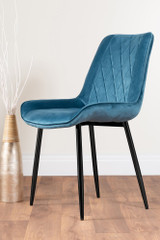 Carson White Marble Effect Dining Table & 4 Pesaro Black Leg Chairs - blue-pesaro-velvet-black-metal-modern-luxury-dining-chair-1.jpg