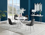 Novara White High Gloss Round Dining Table & 4 Corona Silver Leg Chairs - novara-white-100-silver-metal-round-dining-table-4-black-leather-corona-silver-chairs-set.jpg