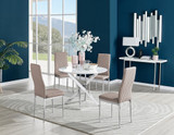 Novara White High Gloss Round Dining Table & 4 Milan Chrome Leg Chairs - novara-white-100-silver-metal-round-dining-table-4-beige-leather-milan-silver-chairs-set.jpg